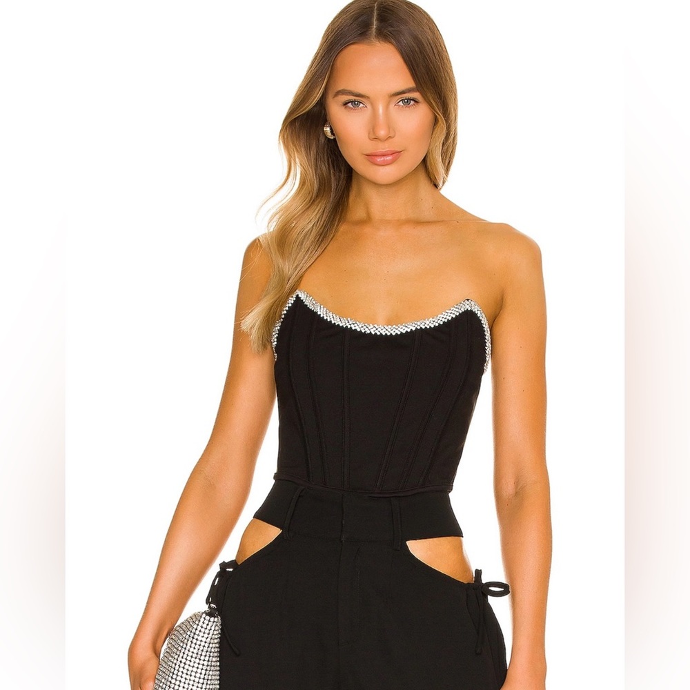 Brand new with tags h:ours black strapless corset top with rhinestone details